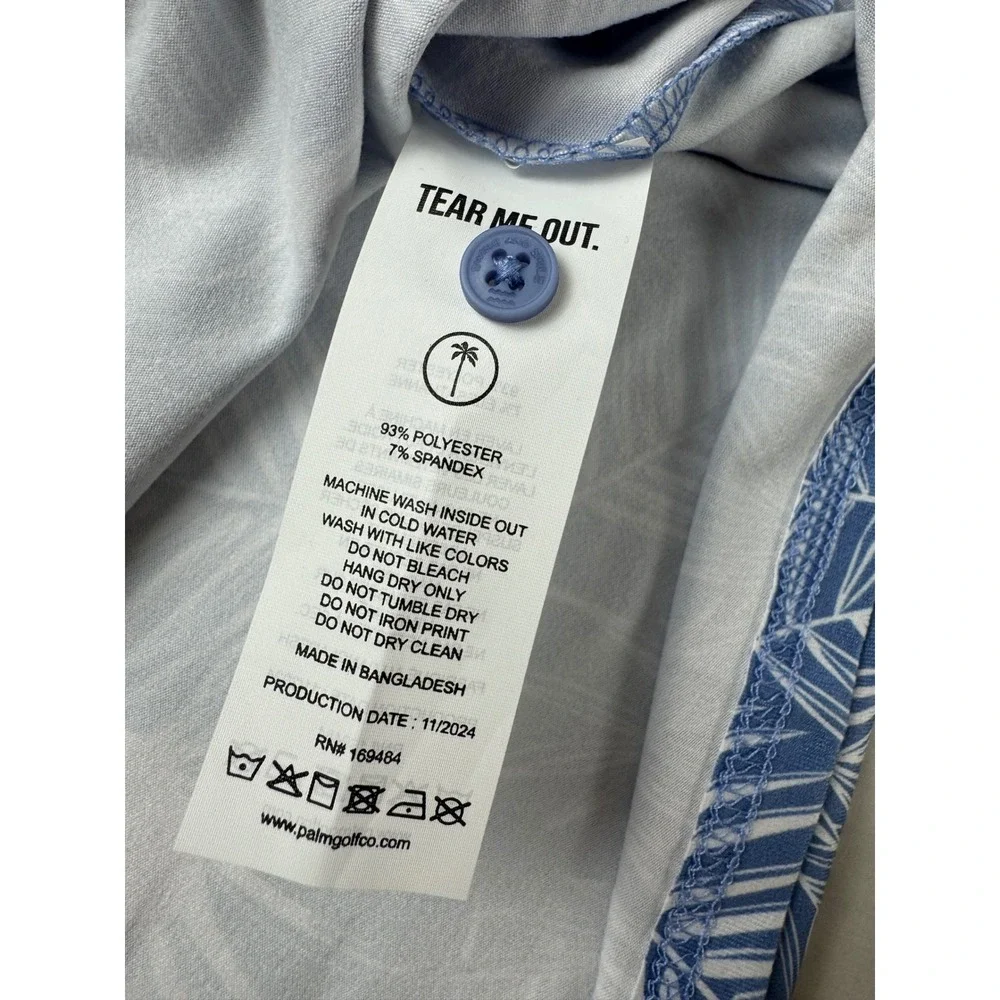 Palm Golf Co Overlook Polo Ashleigh Blue Tropical Palm Leaf Golf Shirt Mens L - Picture 7 of 13